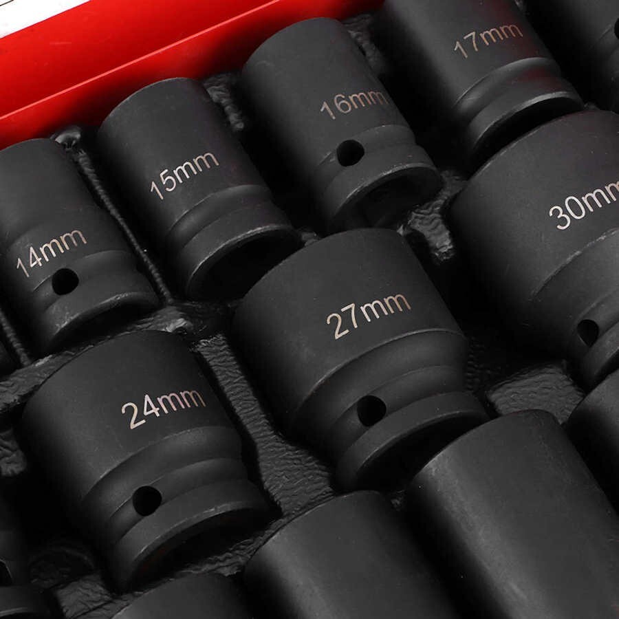35pcs 1/2″ Inch Deep Impact Socket Set Drive 8-32mm Metric Garage SAE With Case
