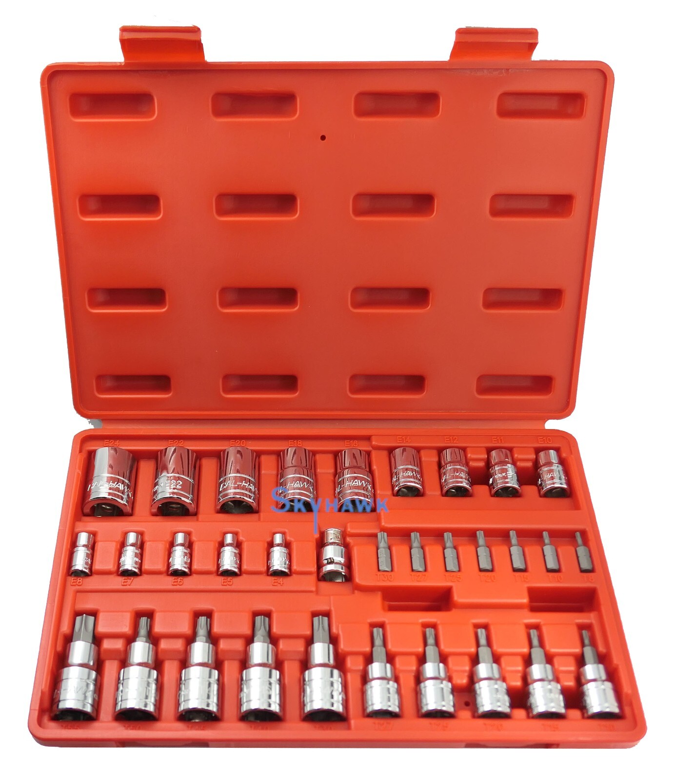 32pc 1/4″, 3/8″ & 1/2″ DR E-TORX STAR SOCKET SET & BIT MALE FEMALE E & T SOCKET