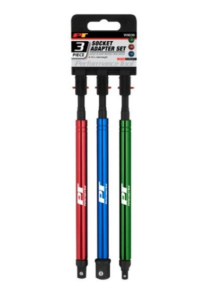Performance Tool W9036 3 Piece 8 Inch Socket Adapter Set Drive Sizes 1/4 3/8 1/2