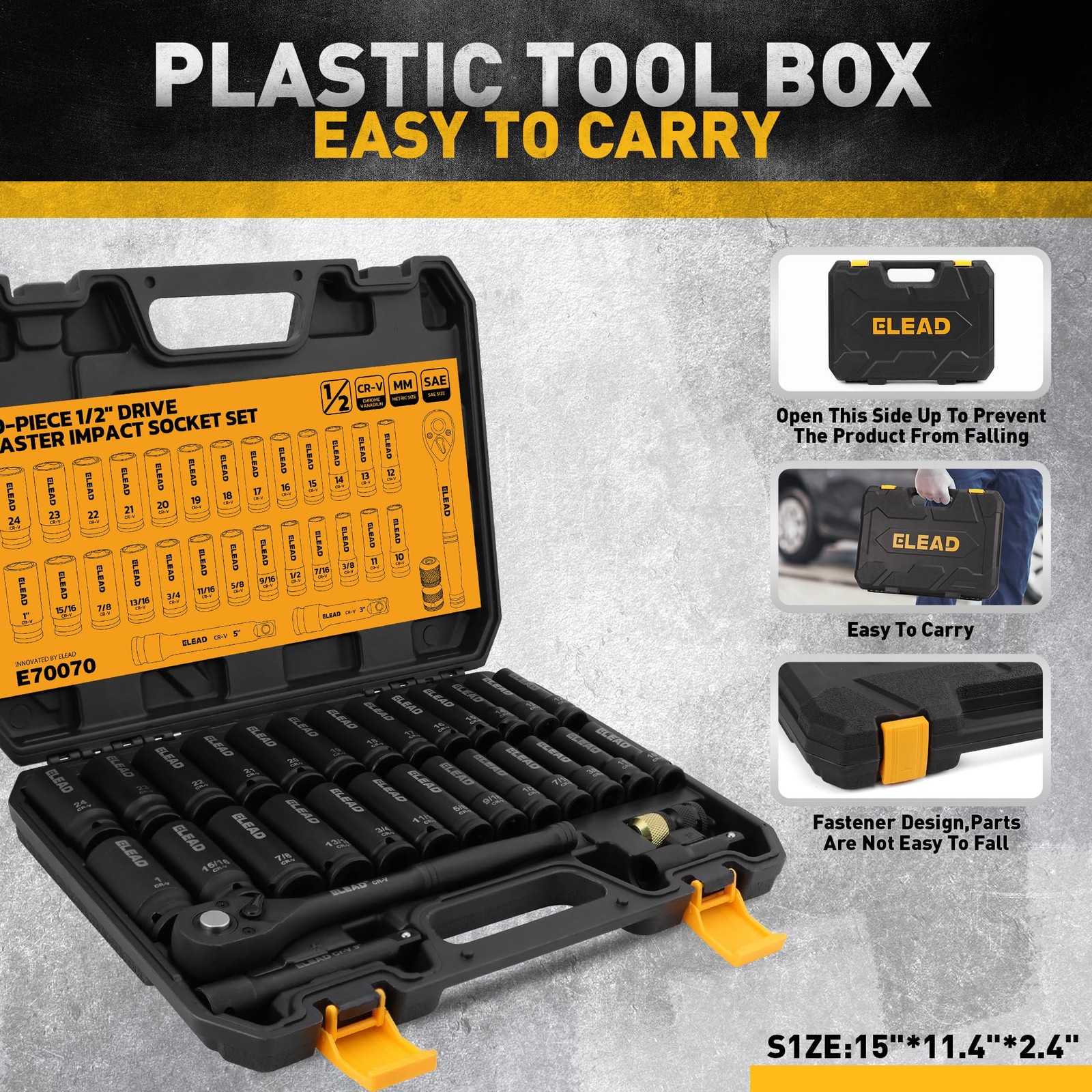 ELEAD 1/2″ Drive Deep Impact Socket Set: 30pcs 1/2» Set