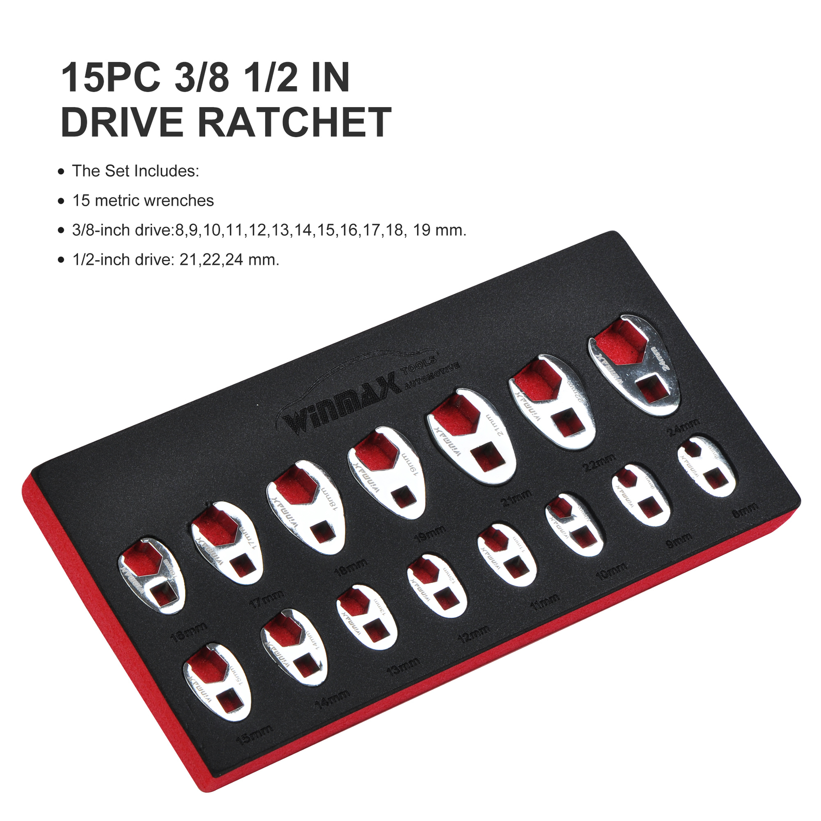 15PCS Crows Foot Wrench Set 1/2″ and 3/8” Drive Flare Nut Wrench Set 8mm to 24mm