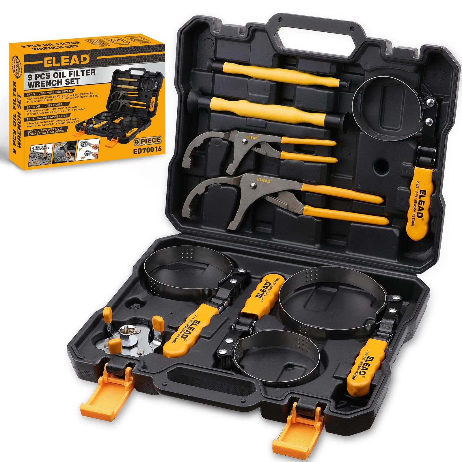 9 PCS Oil Filter Wrench Set Professional Pliers Swivel Head Removal Tool Auto