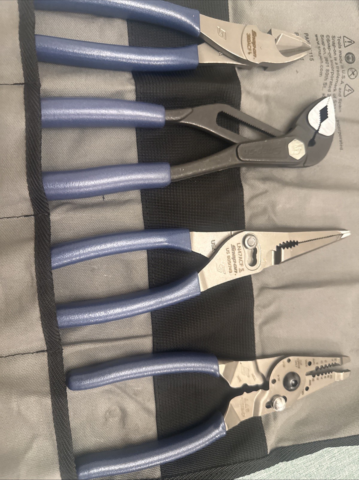For Snap On 4pc Plier Set ( 388ACF + PWCS9AF + LN47ACF +AWPBX10) PL4TGKB1MB Blue