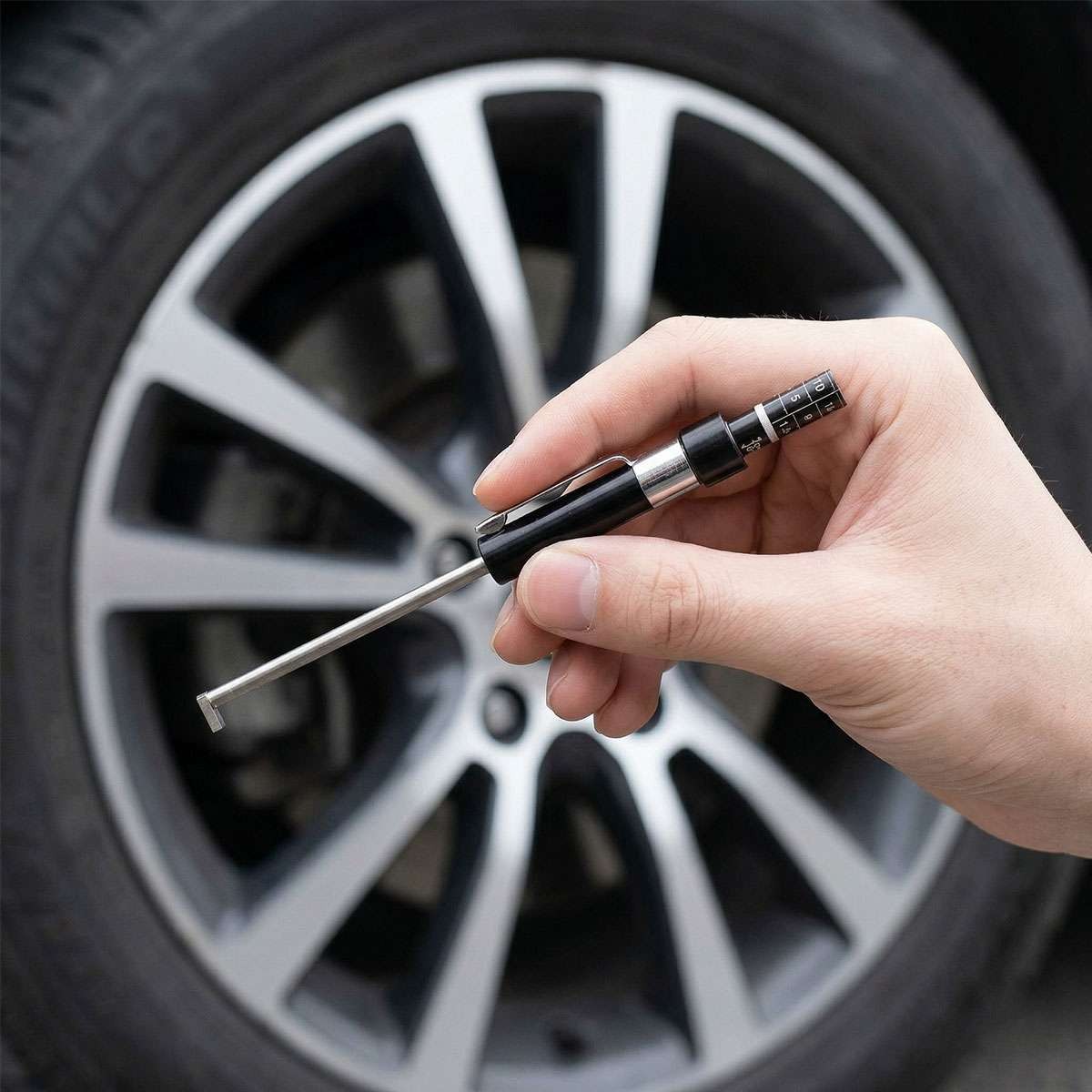 Brake Pad Thickness Gauge Measure Tool w/ Scale car Detection Pen Base Plate 6mm