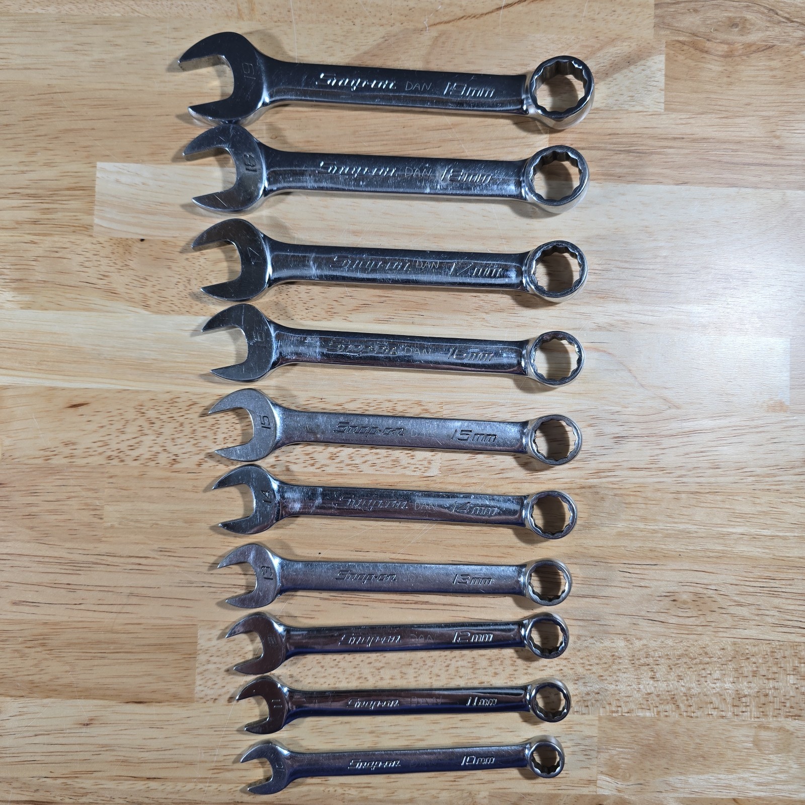 Snap On 10 pc 12 Point Metric Short Combination Wrench Set 10mm – 19mm