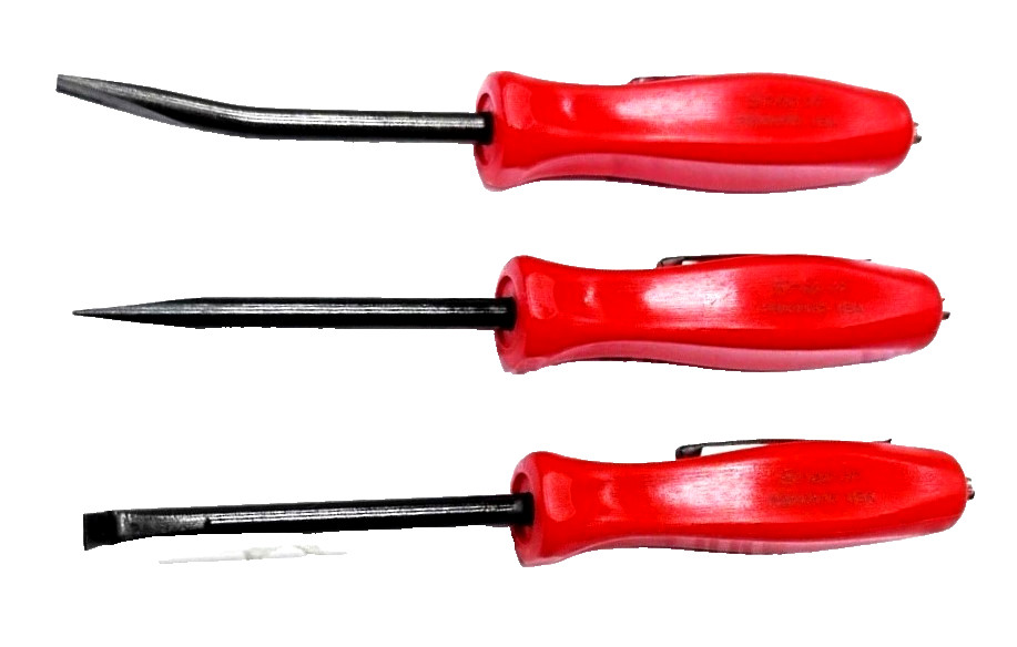 *NEW* Snap-On POCKET PRY BAR SET = 3 PCS *RED HANDLES* 5″ LONG ~ MAGNETIC ENDS