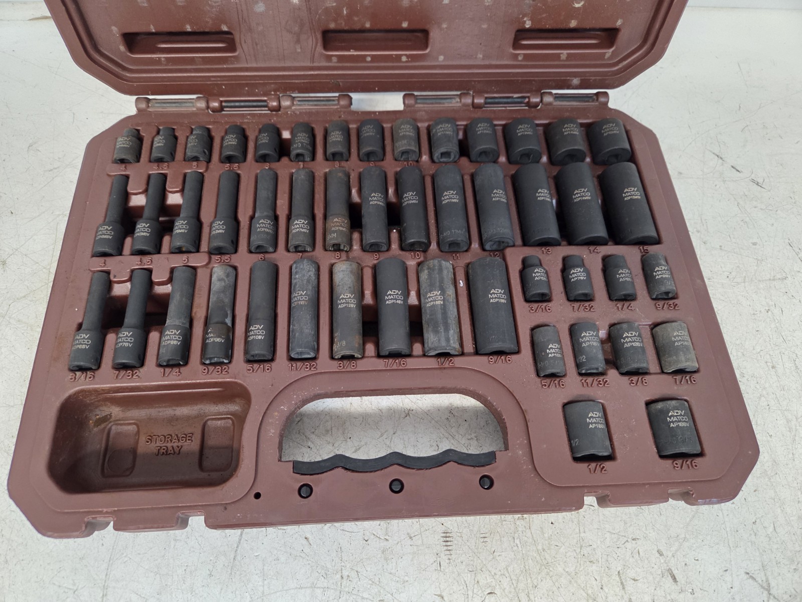 Used Matco Tools SAP486V 48-piece 14″-drive Impact Socket Set SAE & Metric 6-pt