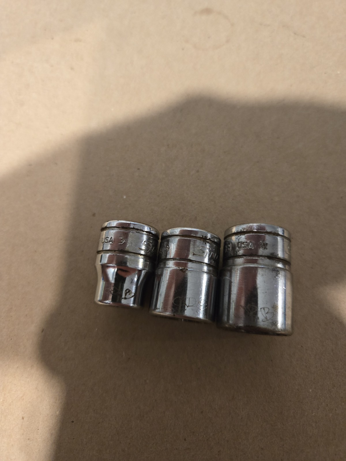 Snap On 3/8 Drive 3/8,1/2,9/16,5/8,11/16,13/16 12PT SAE Shallow Chrome Sockets