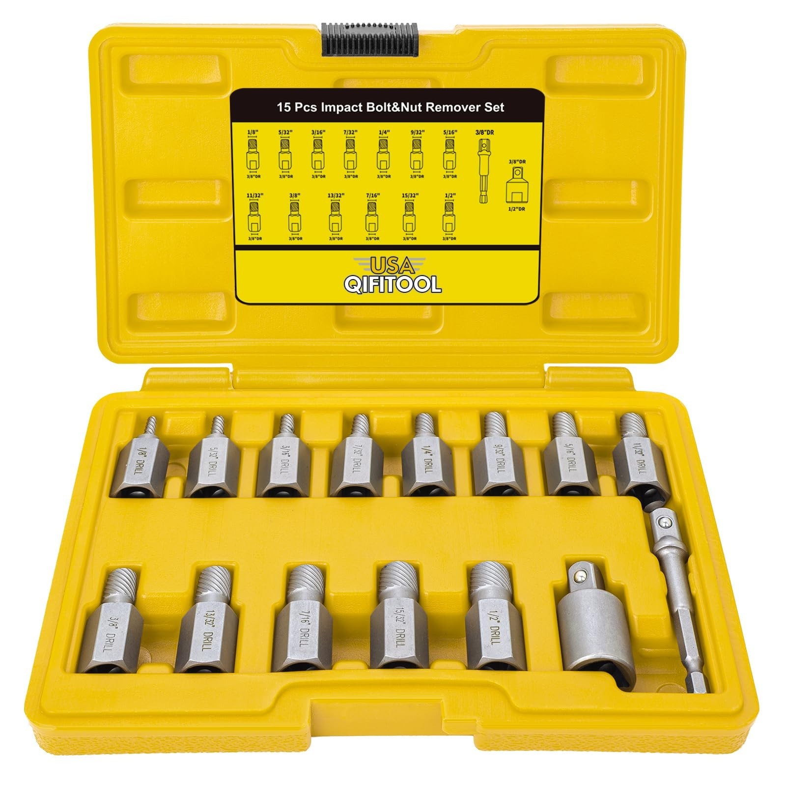 15 PCS Screw Extractor Set – Hex Head Easy Out Tool for Stripped Rusted Bolts &