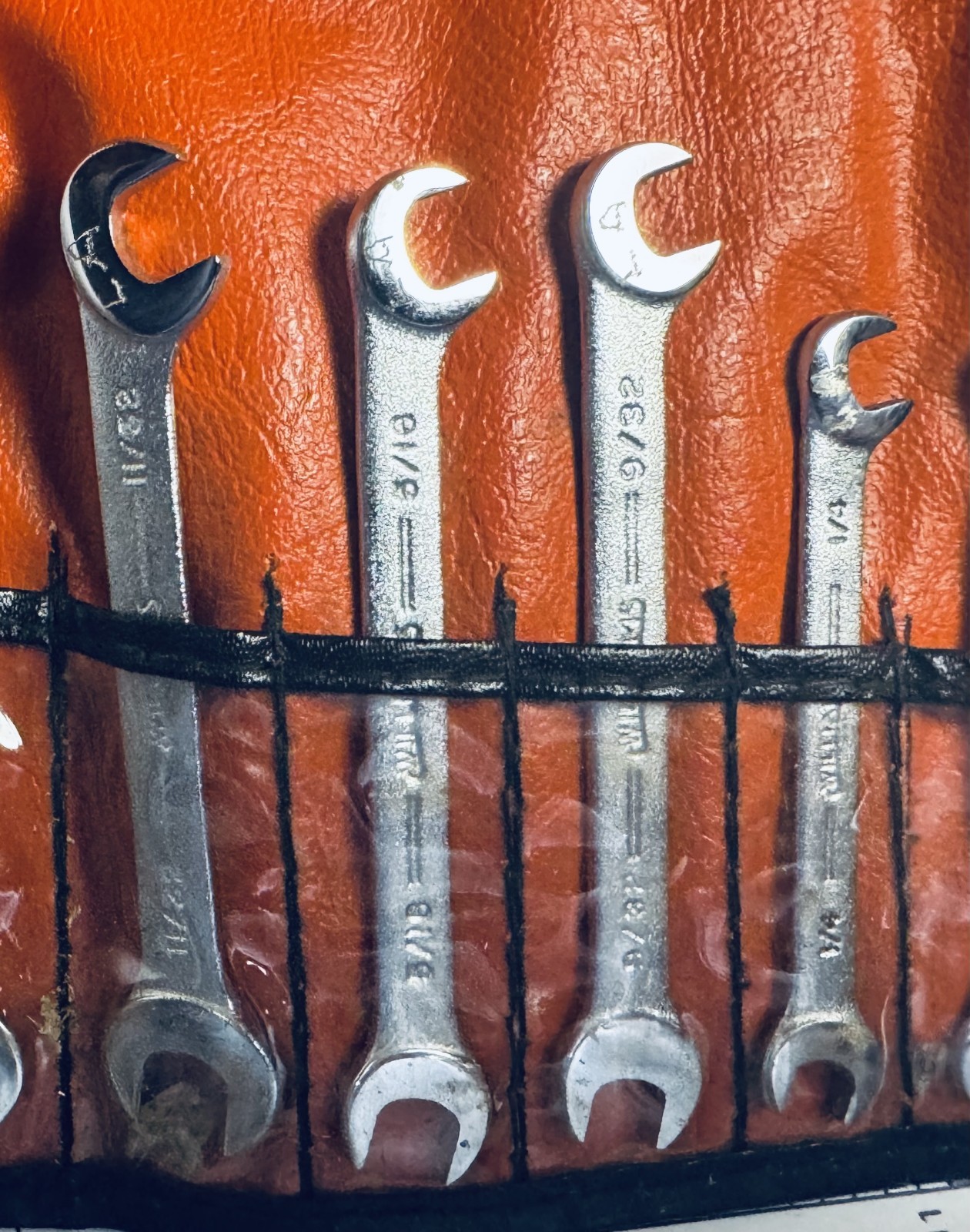 J.H. Williams Ignition Wrench Set SAE Open End Wrenches Vintage Roll Pouch USA