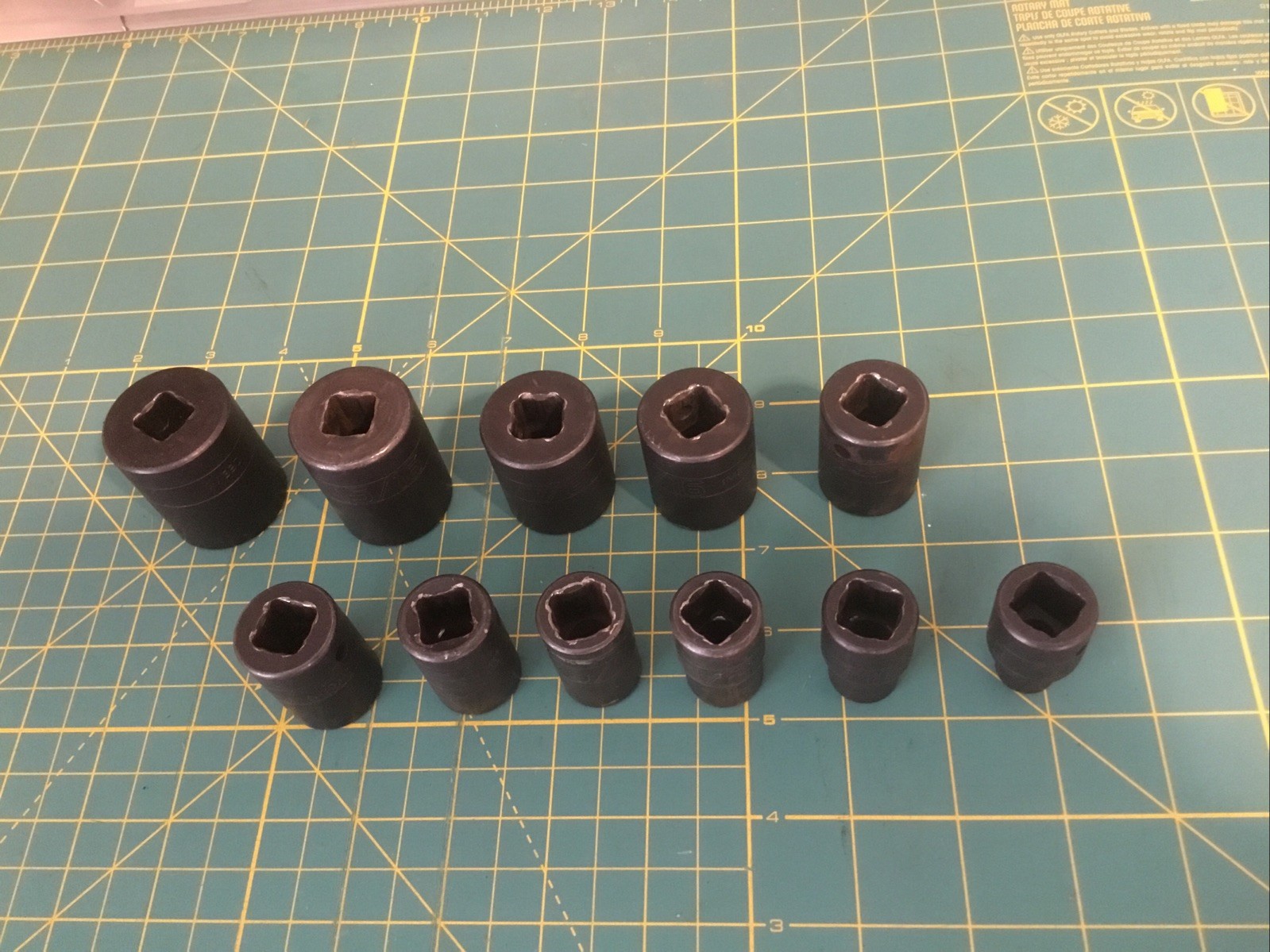 SNAP-ON 9 DRIVE SAE SHALLOW IMPACT SOCKETS (1In, 7/8 3/16 11/16. 5/8 7/16 3/8)