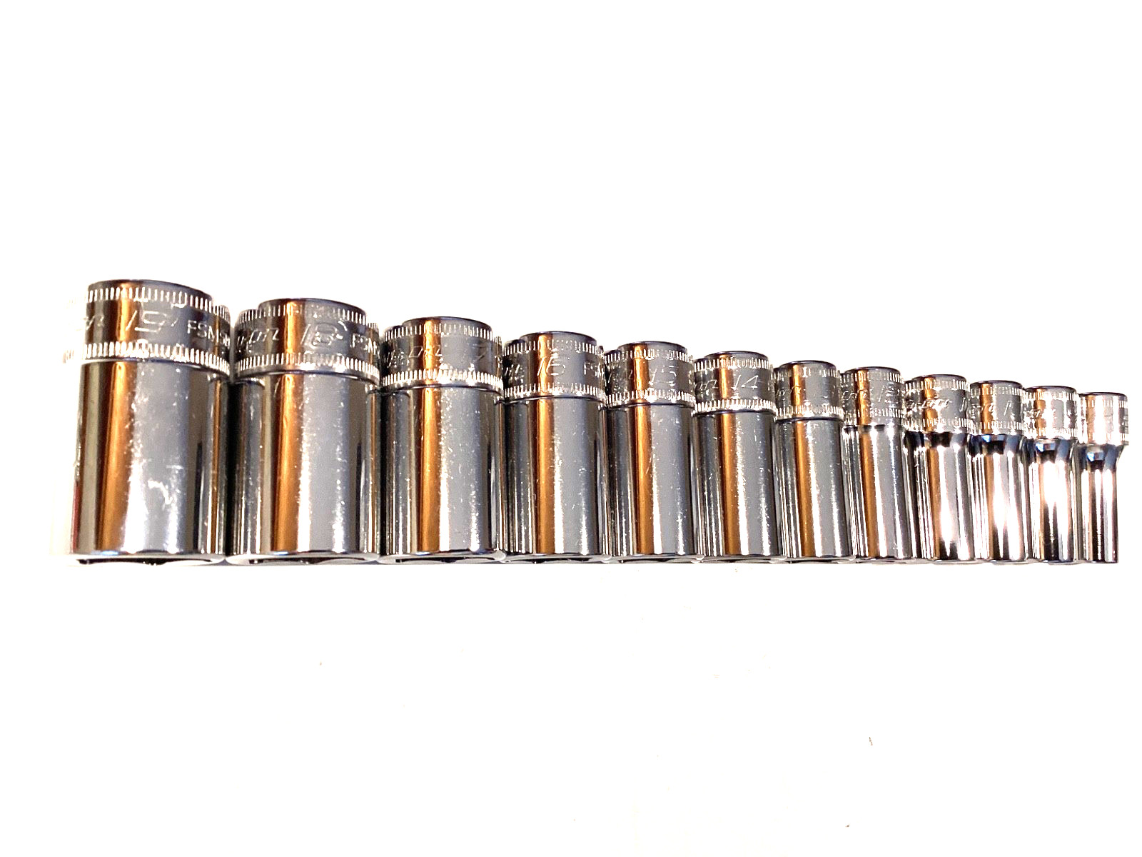 Snap On 212FSMSY 12 Piece 3/8″ Drive 6 Point Metric Semi Deep Socket Set MINT
