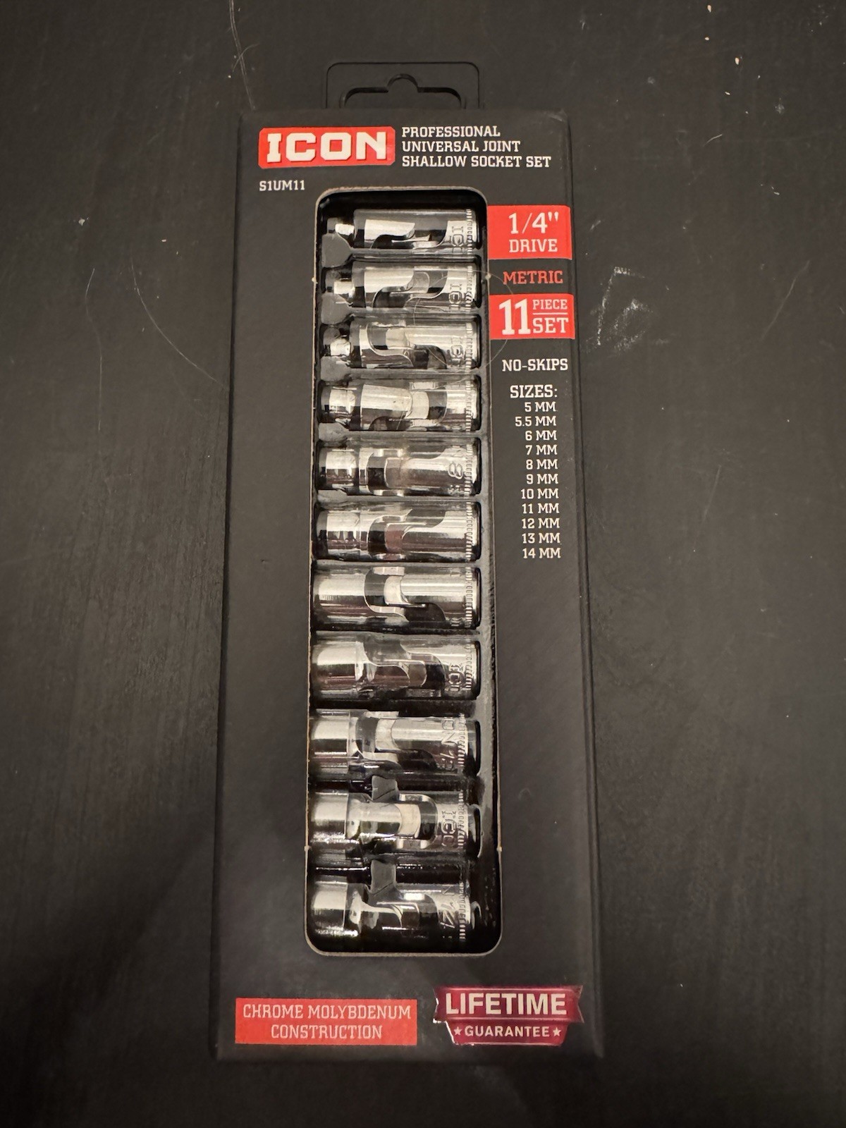 ICON Professional Universal Joint Shallow Socket Set 1/4″ Drive Metric 11 Pieces