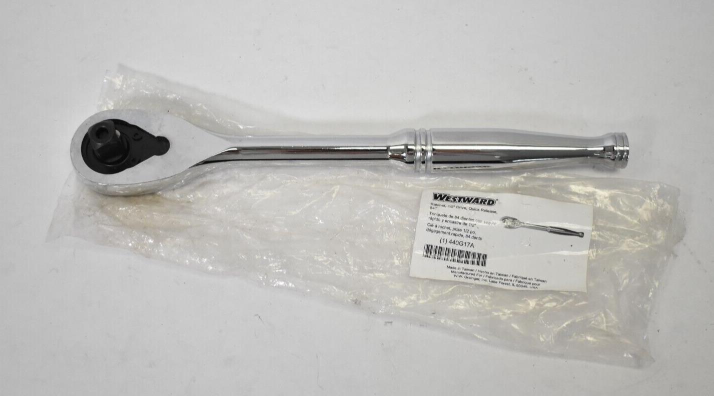 Westward 1/2″ Quick Release Hand Ratchet 84 Tooth 440G17A Chrome Plated Tool