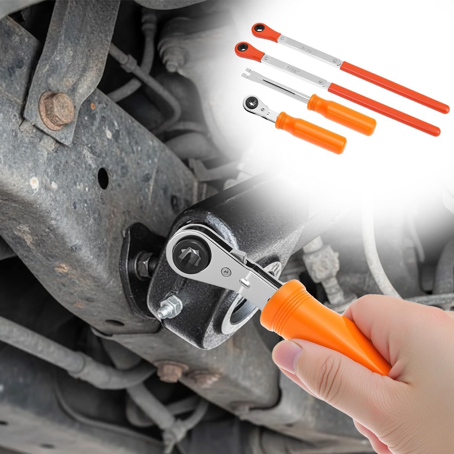4 Piece Slack Adjuster Wrench & Tool Kit, Heavy Duty Truck Brake Service Set