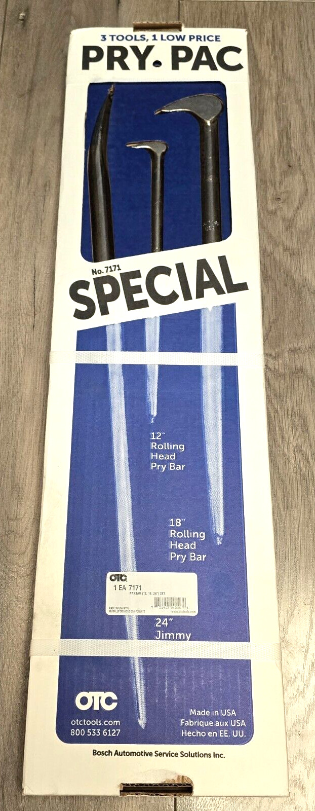 OTC Tools, USA 3pc Pry Bar Pack Set: 12 & 18″ Rolling Head & 24″ Jimmy Bar #7171