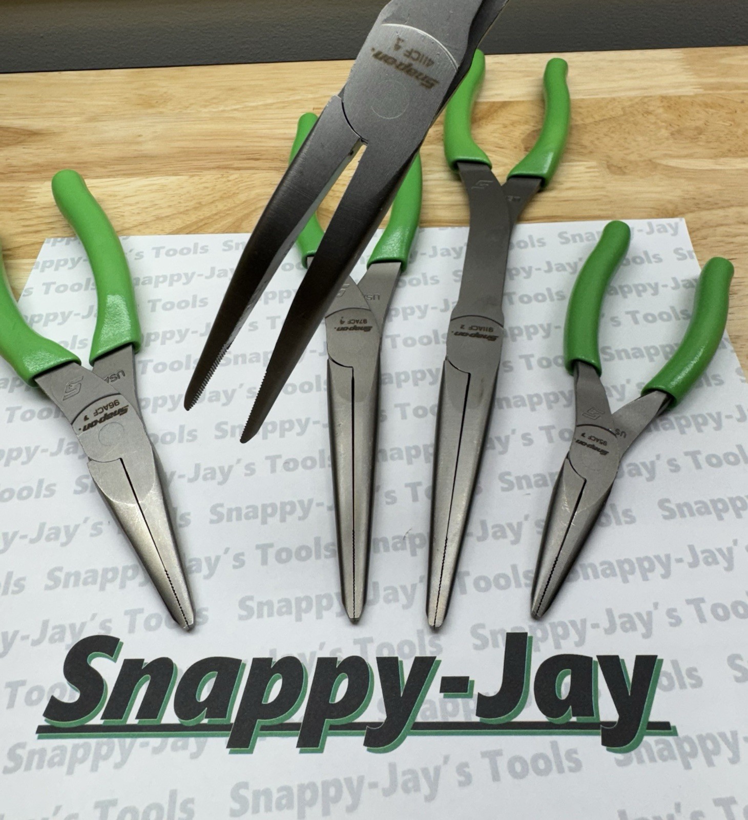 Snap-on Tools USA NEW 5pc GREEN Talon Grip Needle Nose Plier Set LONGNOSE5G