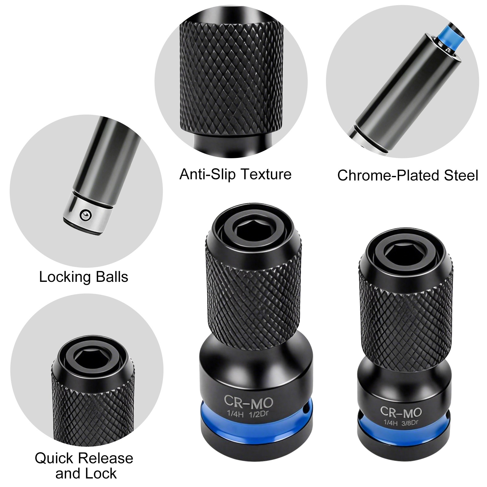 4Pcs 1/4 3/8 1/2″ to 1/4″ Hex Air Impact Socket Adapter Kit for Ratchet Wrenches