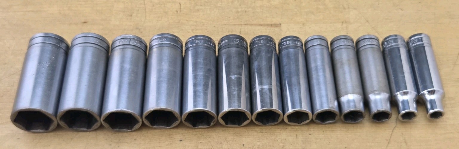 Snap On 313TSYA – 1/2″ Drive 13 Pc SAE Deep 6Pt Chrome Socket Set 3/8″ – 1-1/8″