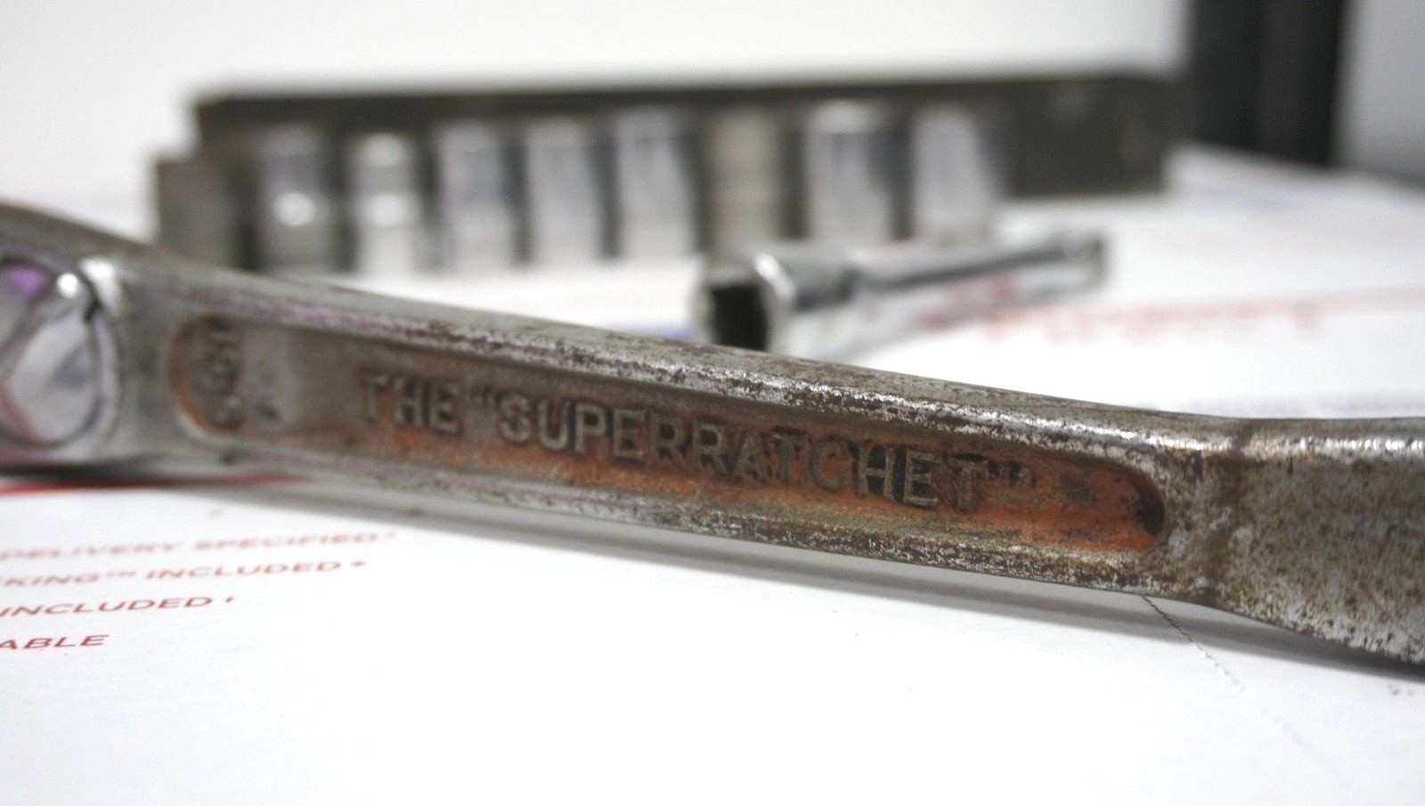Vintage «The Superratchet» J.H Willams S.51 1/2″ Ratchet with 9 Sockets and Box