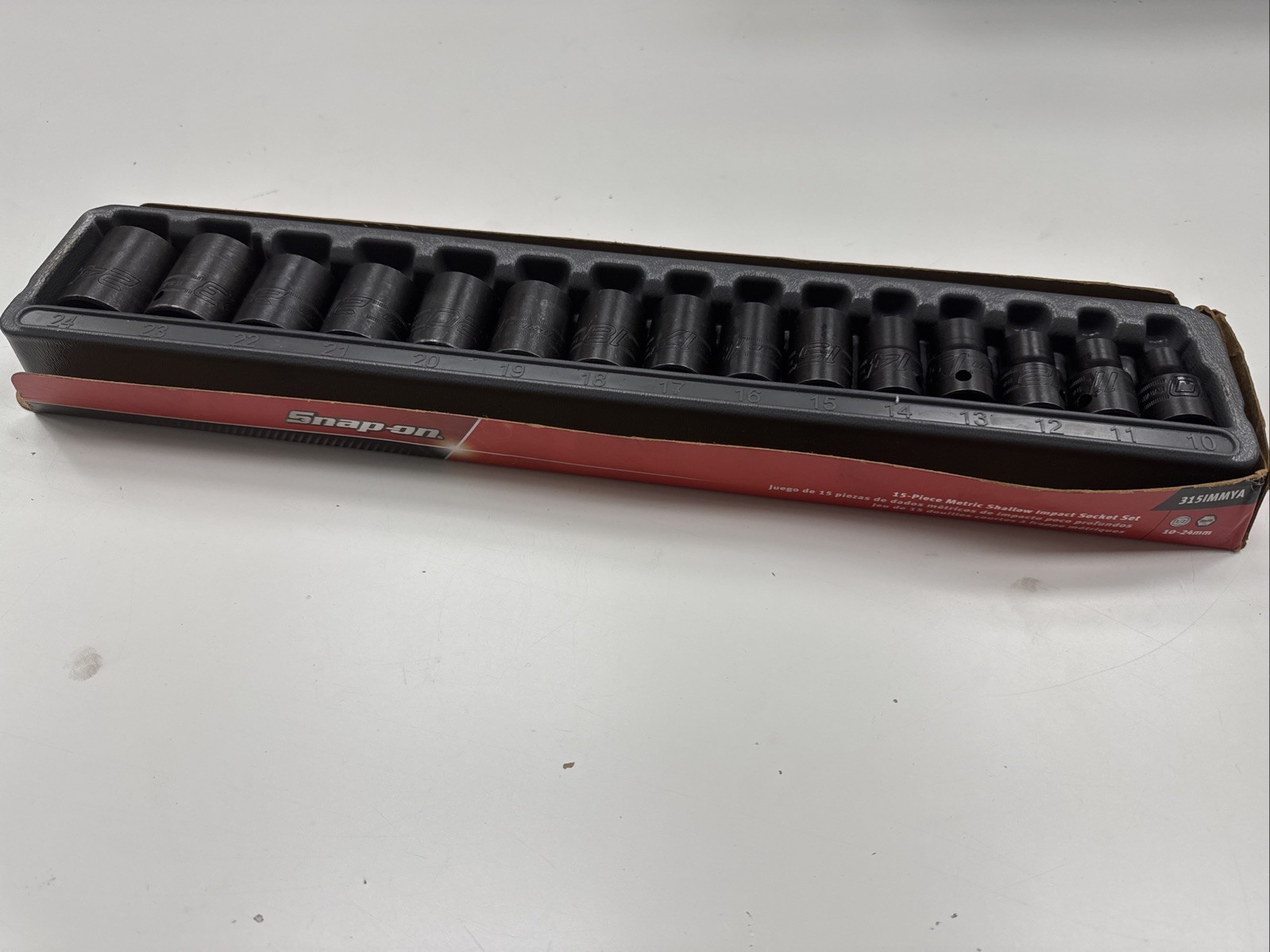 Snap-on 315IMMYA 1/2” Drive 15pc Metric Shallow Impact Socket Set 10-24mm Sealed