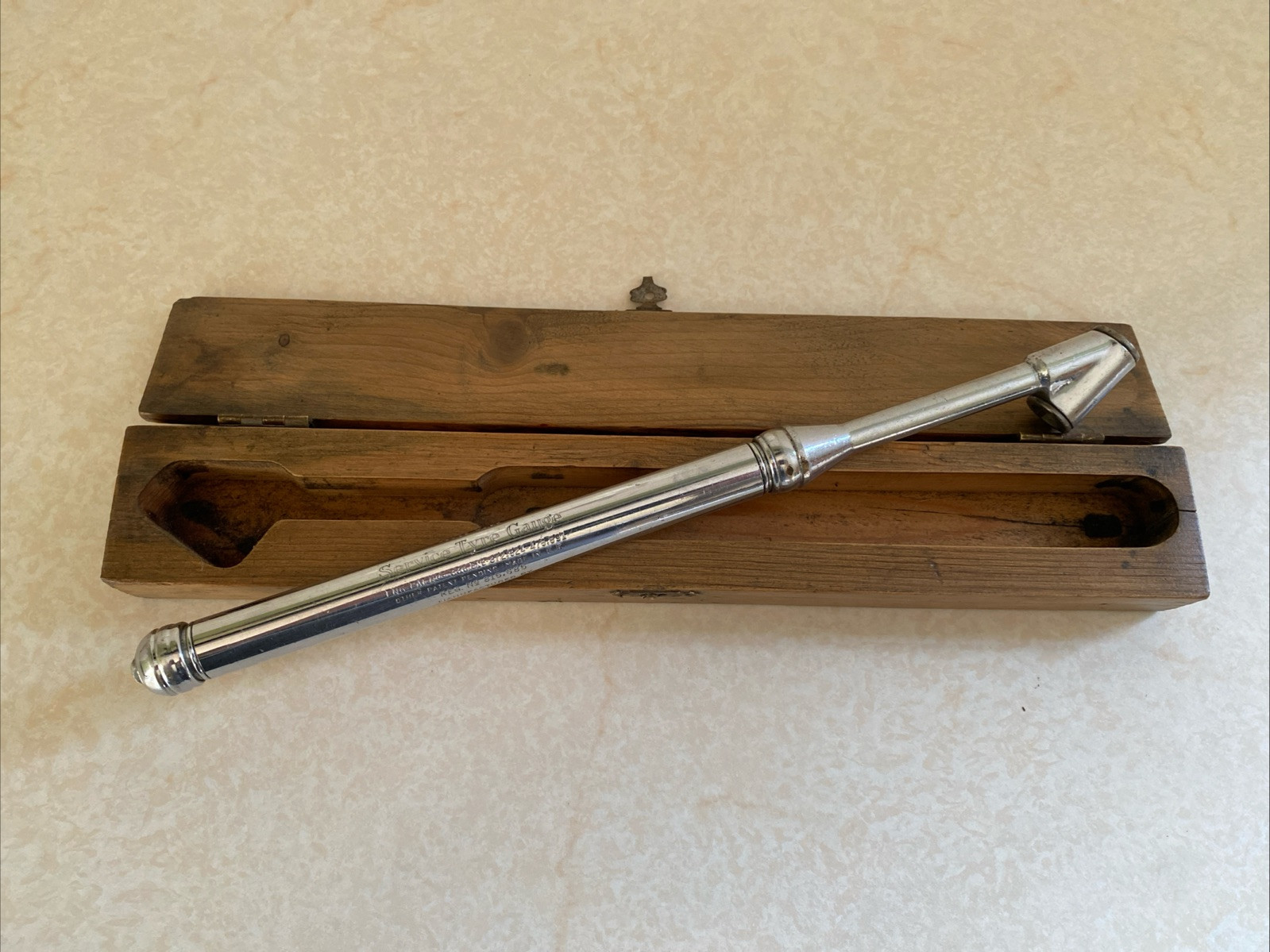 Schrader Service Tyre Gauge In Original Wooden Case Vintage Tool Classic Car