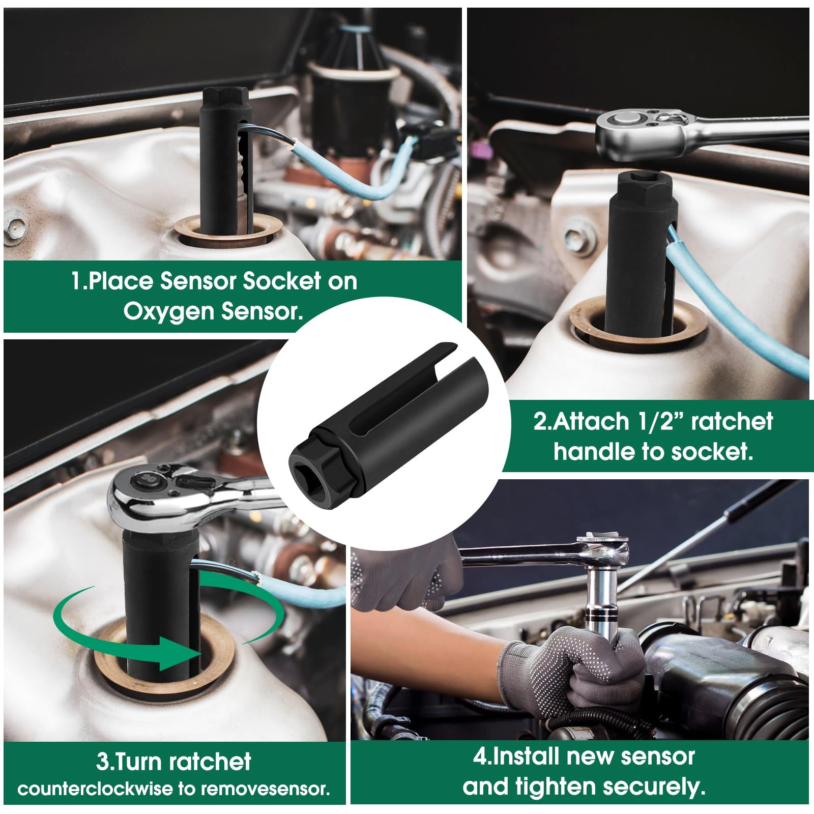 Oxygen Sensor Socket 22mm 7/8 in 1/2 in Drive O2 Sensor Removal Tool, Heavy-Duty