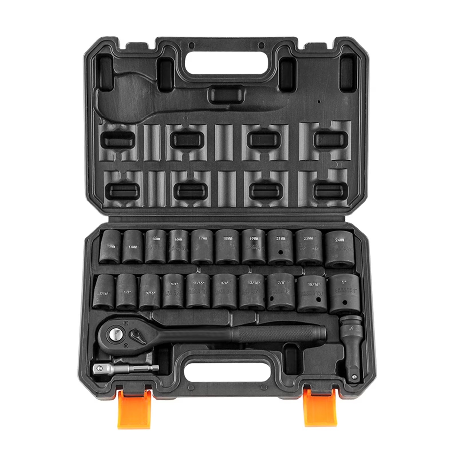 1/2 Inch Drive Impact Socket Set 23 Piece SAE Metric Deep Shallow Cr-V Steel
