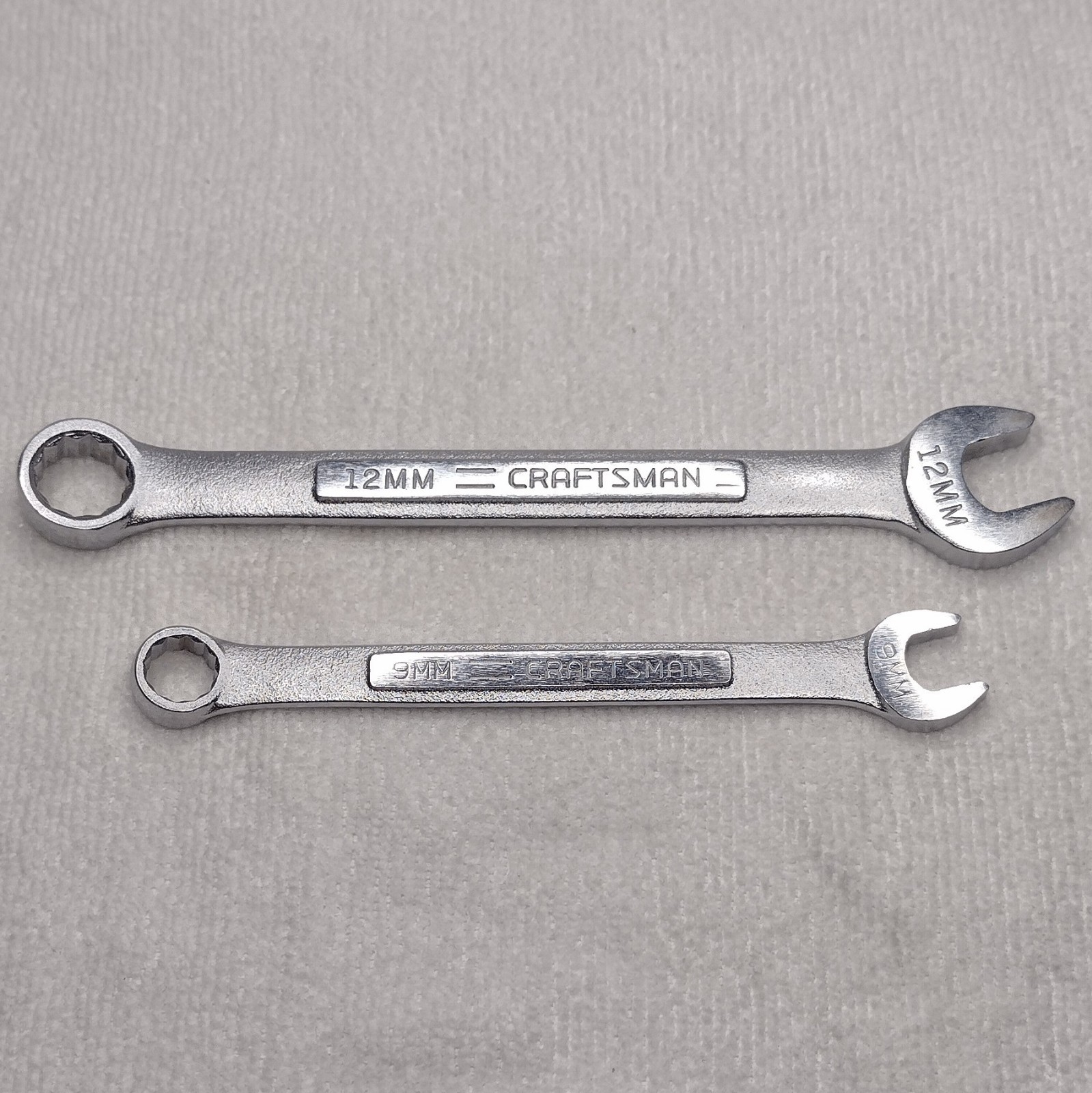2pc Craftsman -VV- 12Pt Metric Combination Wrench Lot, 12mm; 9mm (42916; 42913)