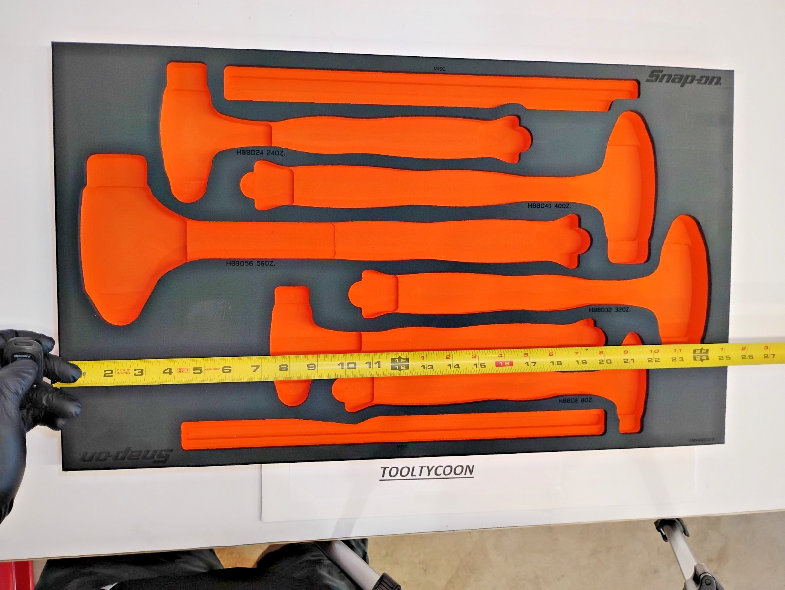 Snap-on Tools ORANGE FOAM ORGANIZER for 6pc Ball Peen Hammer Set FMHBBD028