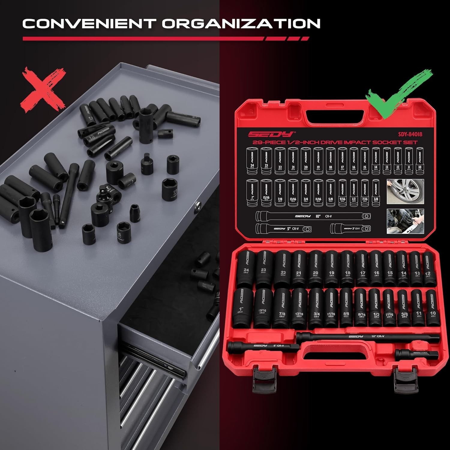 29-Piece Chrome Vanadium Impact Socket Set – Precision Tools for Every Job