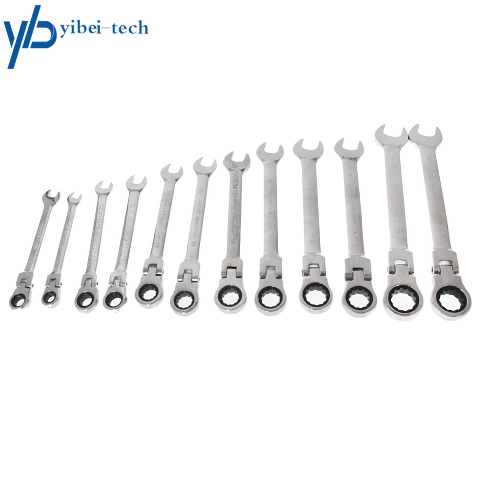 12pc 8-19mm Metric Flexible Head Ratcheting Wrench Combination Spanner Tool Set