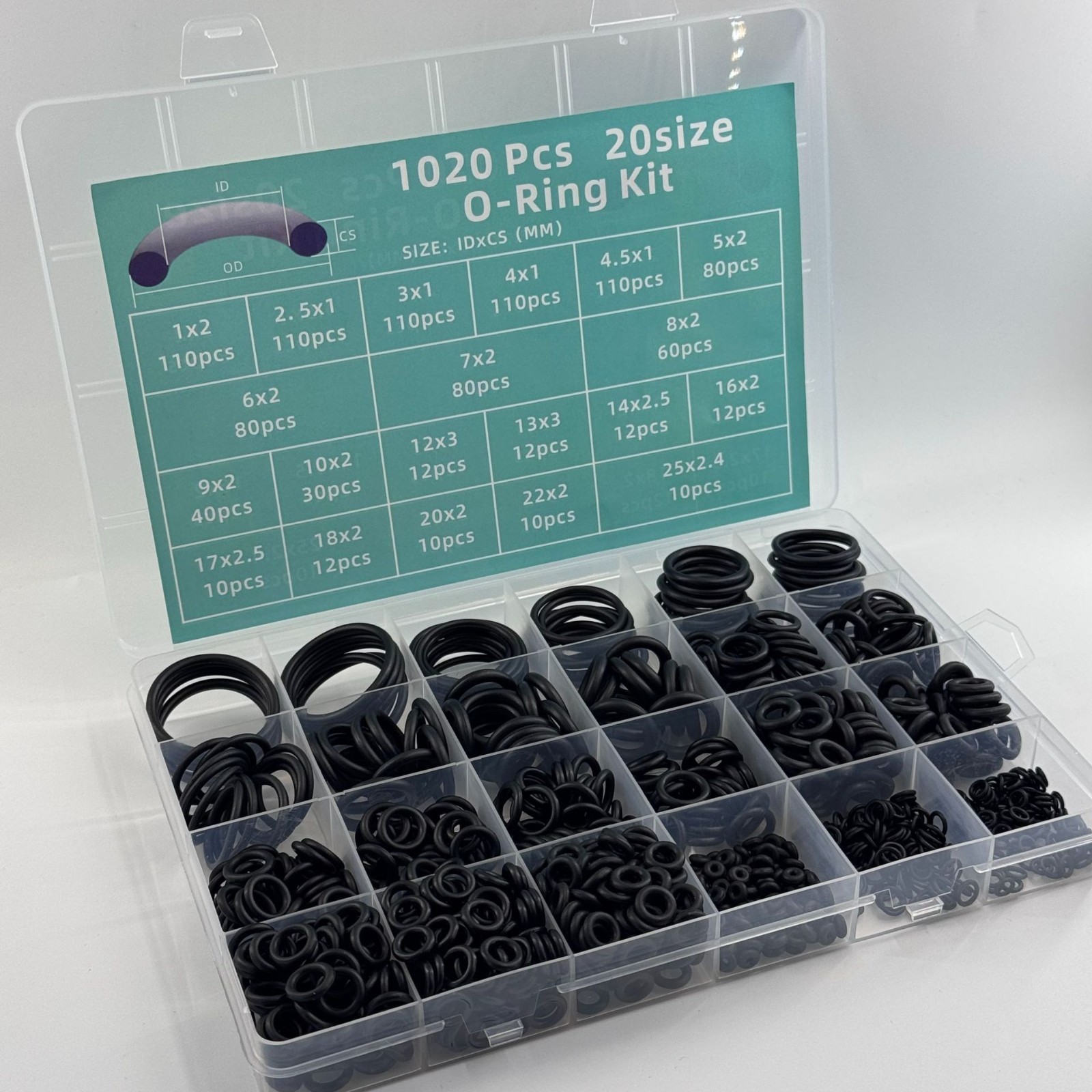 Nitrile O Ring Repair Kit 1020pcs Boxed Sealing Ring Set Black Rubber