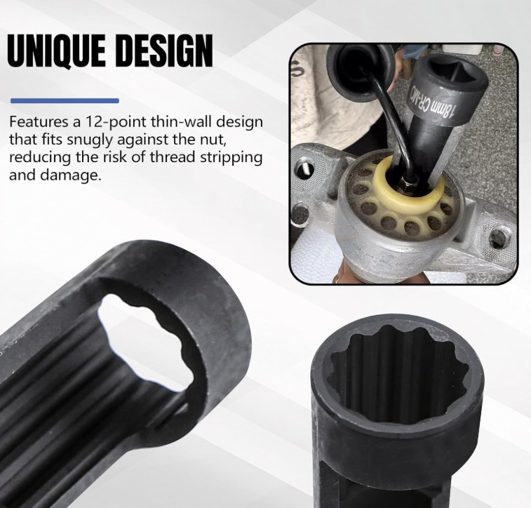 Wuyaoyao 18mm Suspension Strut Nut Socket Tool, 12 Point 1/2″ Drive Nut Socket f