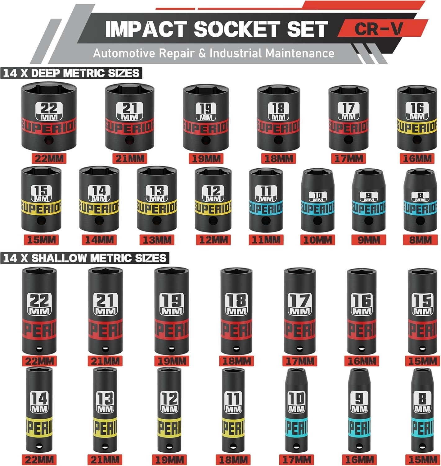 Professional Impact Socket Set – 50 Pieces, 3/8″ Drive in High-Strength Steel