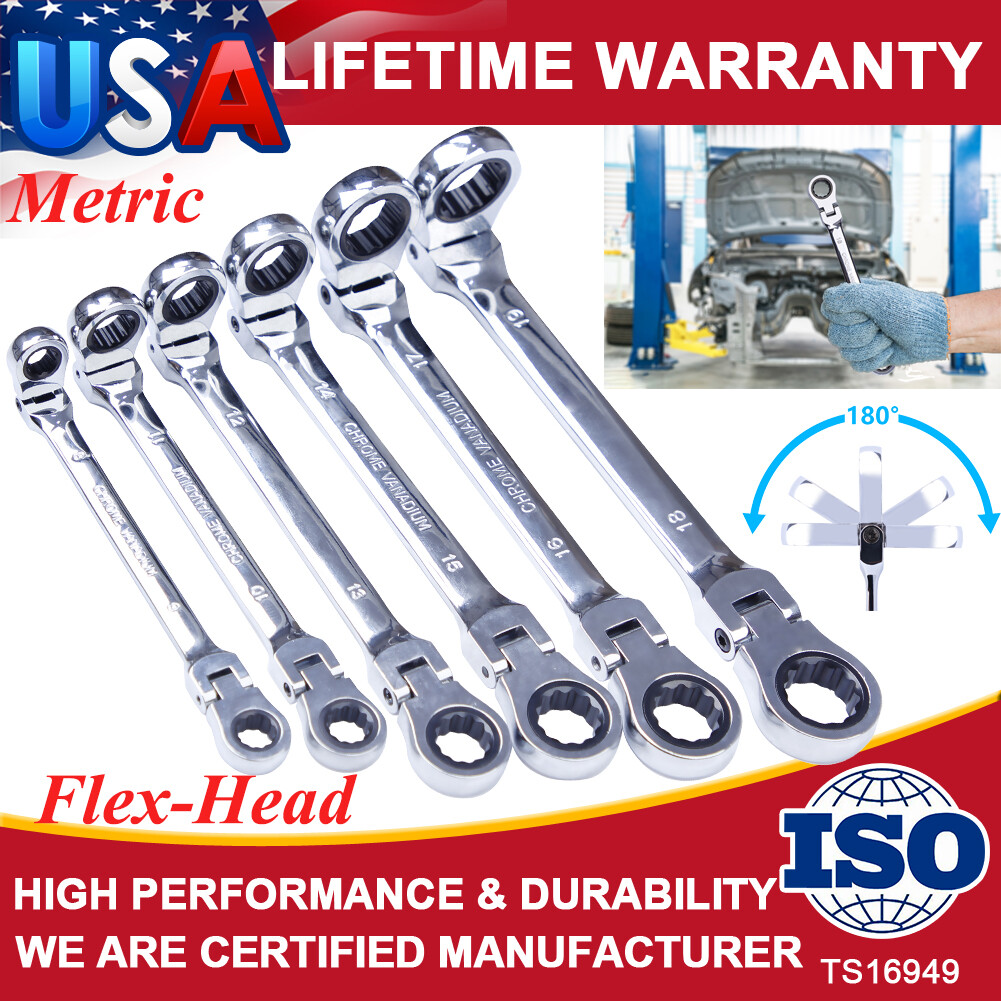 Flexible Head Double Flex Box End Socket Wrench Metric Spanner Hand Repair Tool