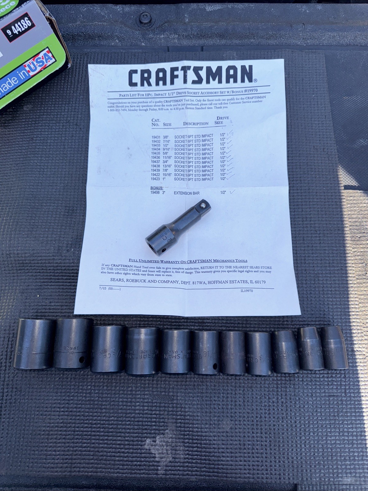Sears Craftsman USA Nos Impact socket Set Catalog 1/2” Drive SAE 19970 GK