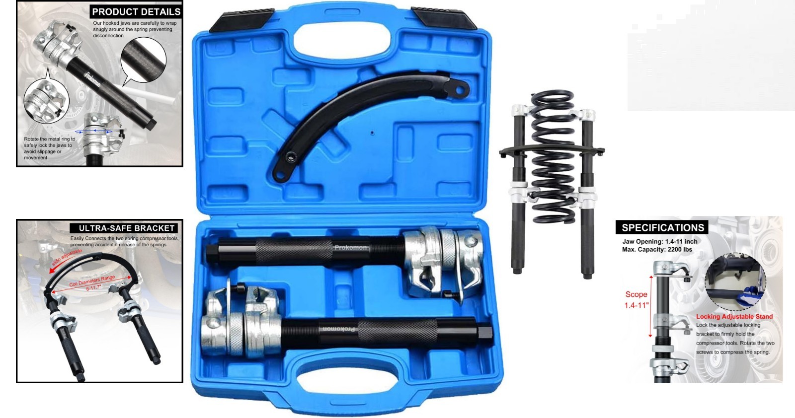Durable Coil Spring Compressor Tool with Locking Mechanisms – 2645 lbs Capacity
