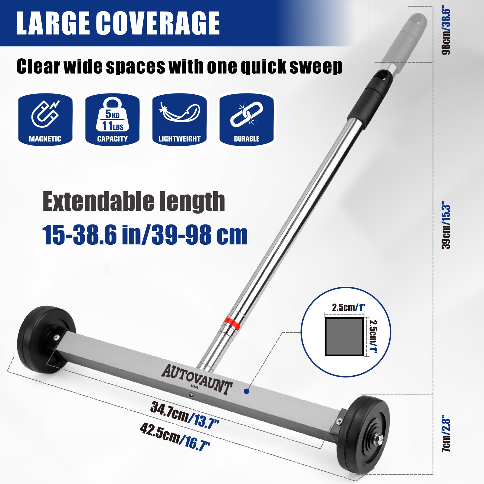 HORUSDY 17 Inch Rolling Magnetic Sweeper with Wheels 38″ Telescoping Pickup Tool