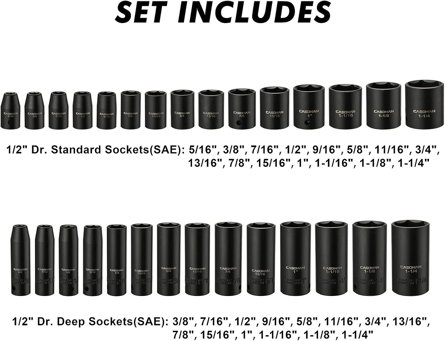 70-Piece 1/2-Inch Impact Socket Set, SAE & Metric
