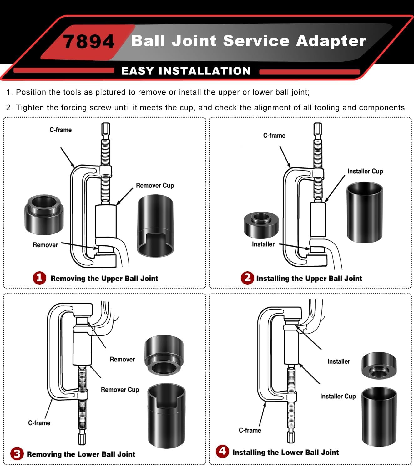 4PCS 7894 Ball Joint Service Adapter Drive 4-wheel Kit For Jeep & Dodge Vehicles