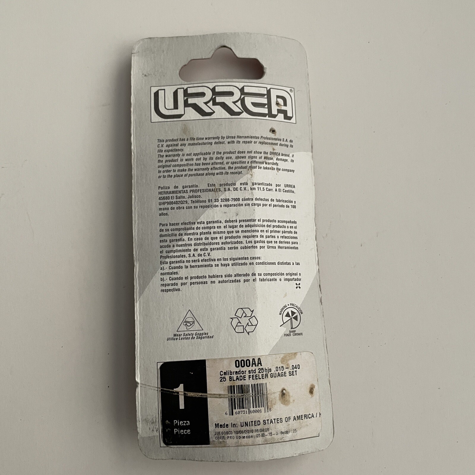 URREA 000AA – 25 Blade Feeler Gauge Folding Measuring Tool Stainless Steel