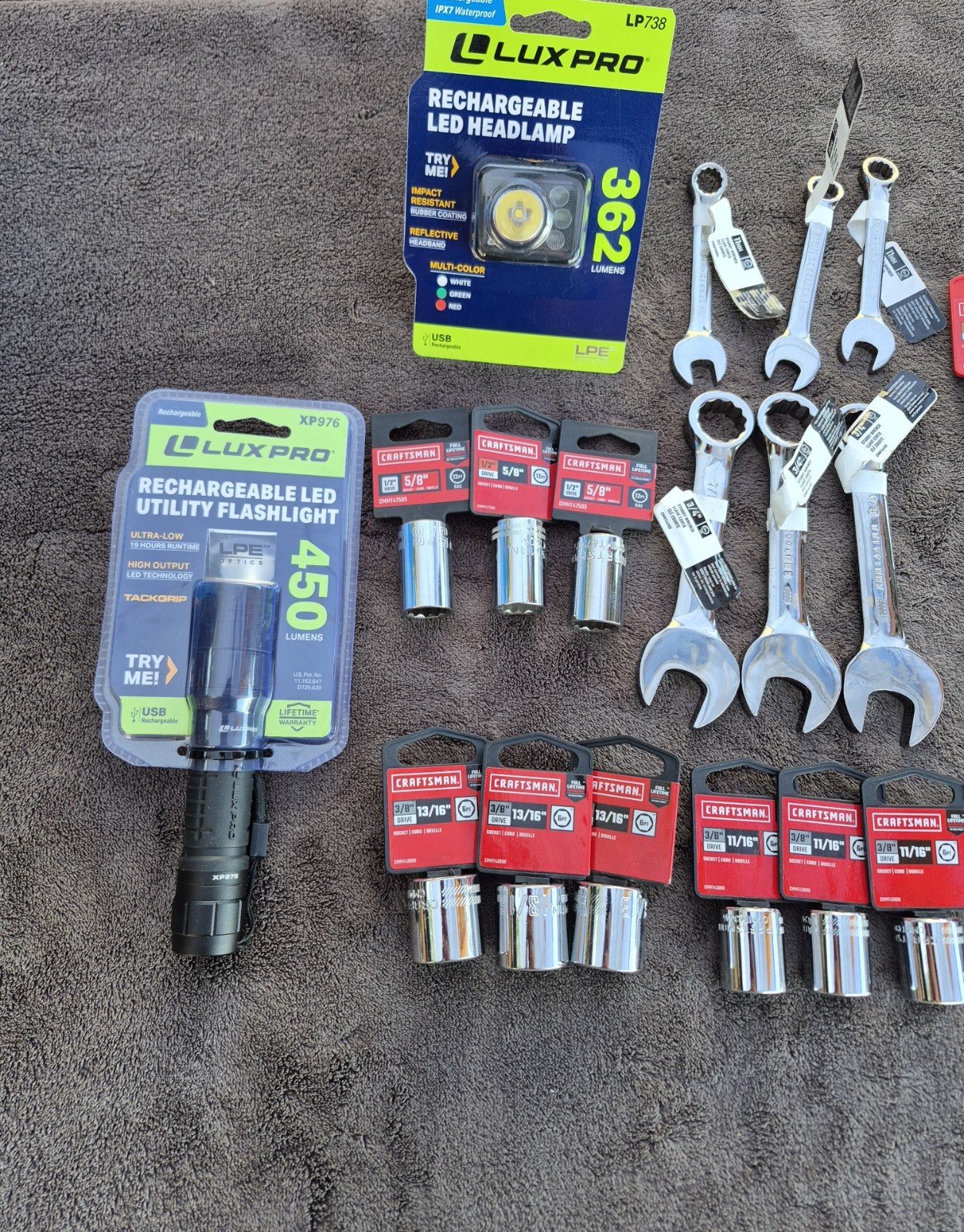 Lot of 24 Pcs CRAFTSMAN Shallow Socket And 3 Pcs Of Rechargeable Led Headlamp