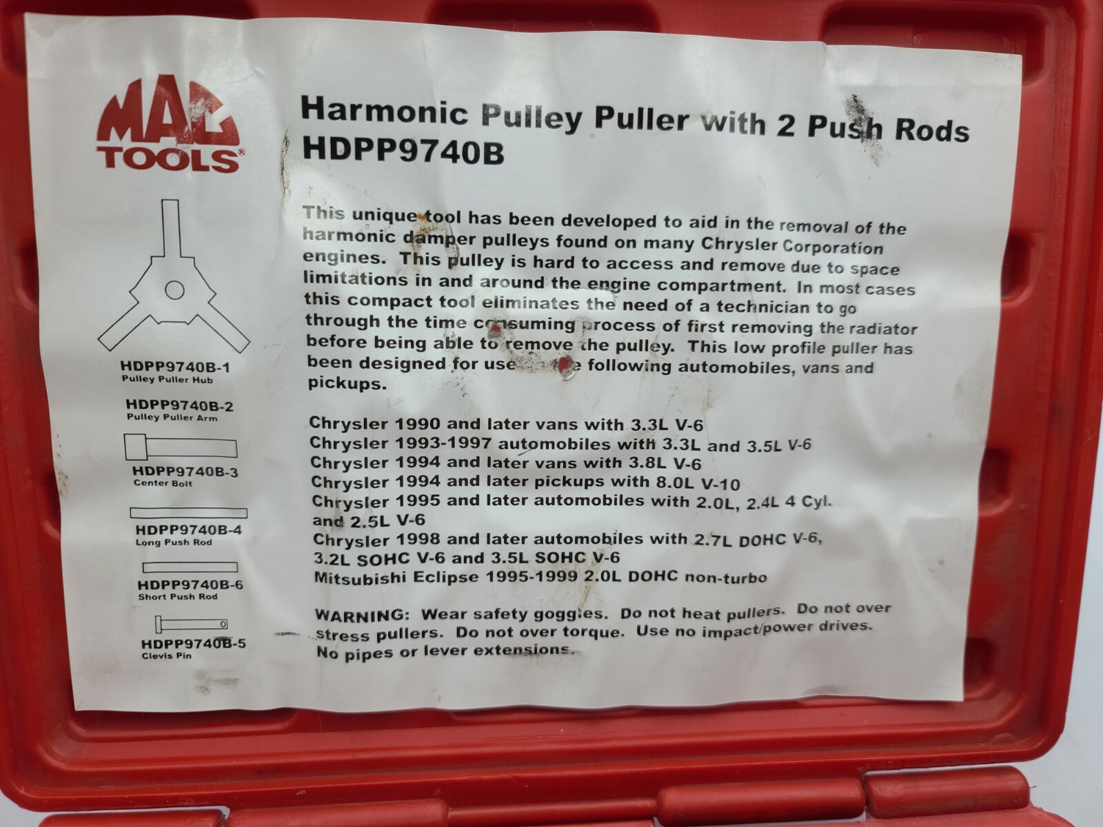 Mac Tools Harmonic Pulley Puller with 2 Push Rods HDPP9740B -USED- TT595
