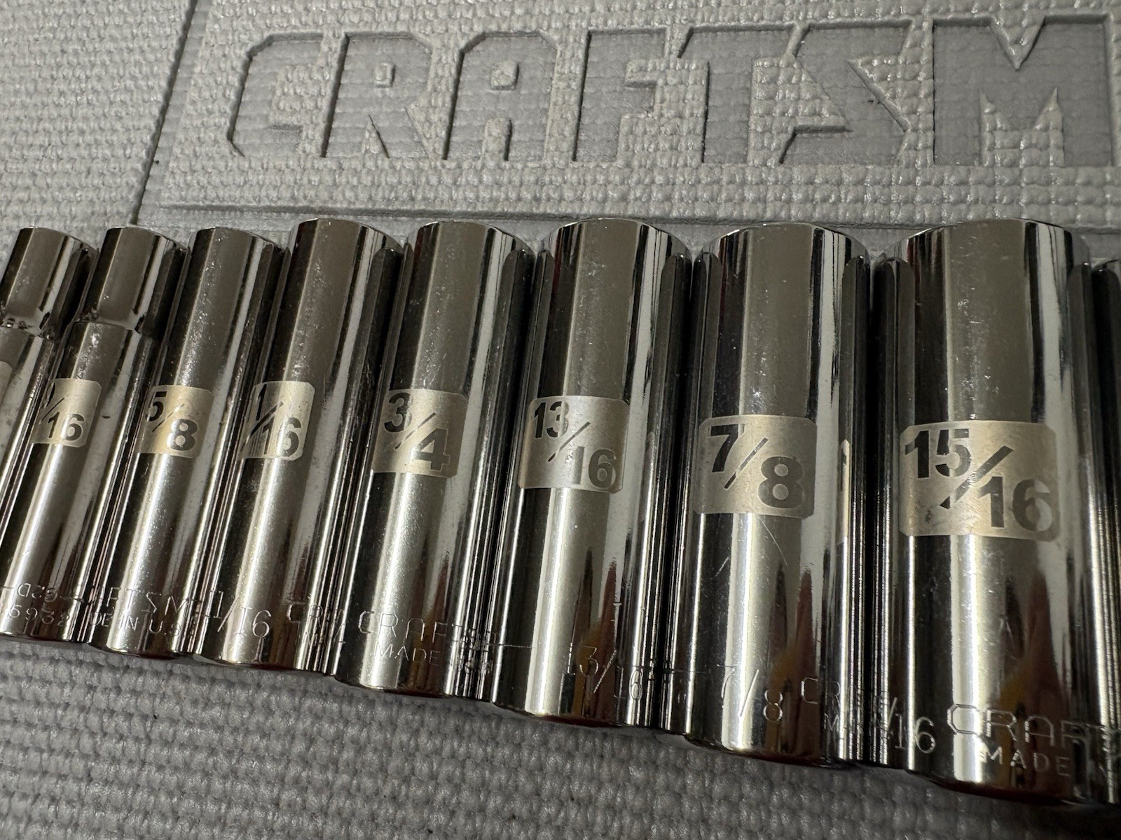 Sears Craftsman USA 11pc 1/2” Drive SAE Easy Read Sockets 1/2 – 1-1/8” Dual Mark