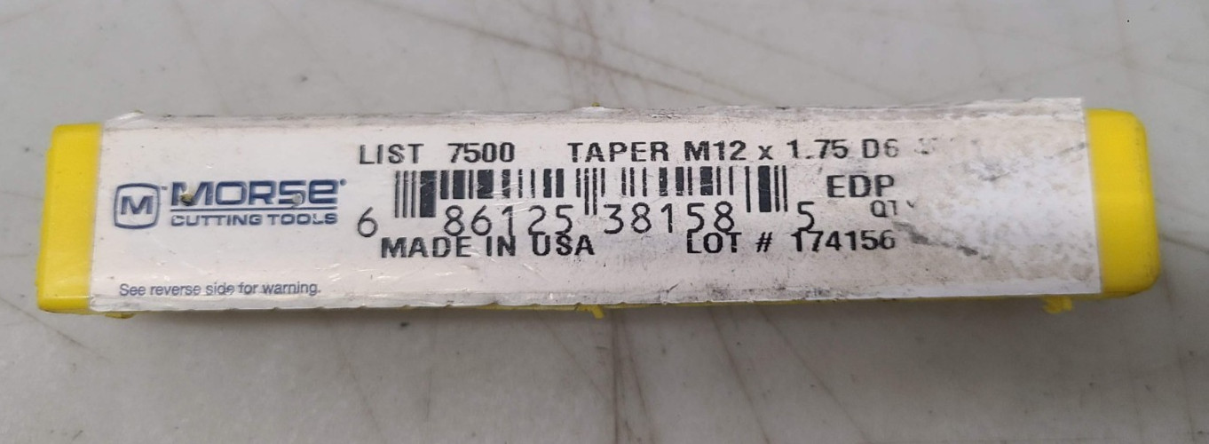 Morse 174156: M12 x 1.75 D6 Plug Hand Tap HSS USA 4 Flute EDP