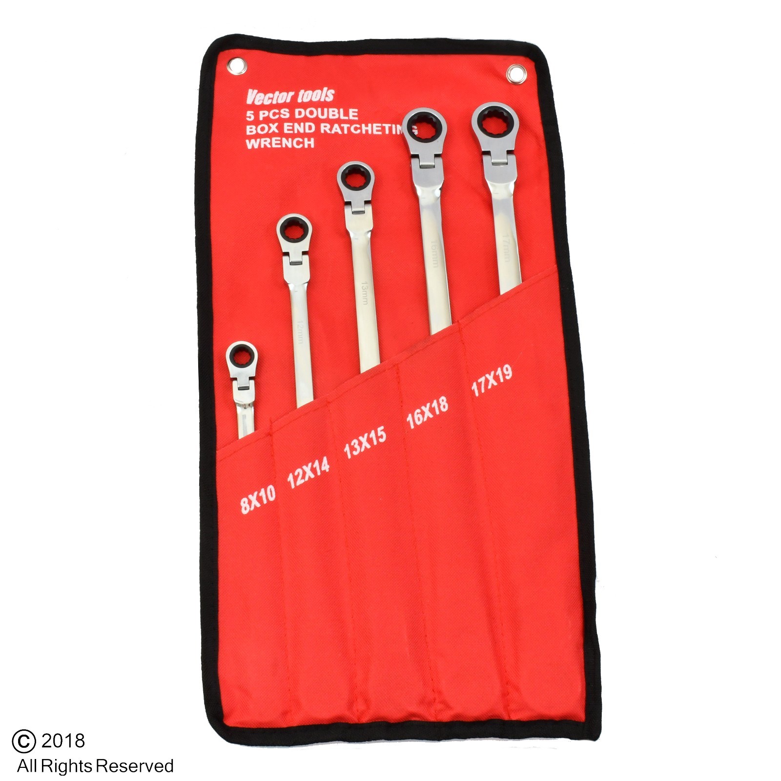 5pc Double Box End Ratcheting Wrench Metric Spline XL Flexible Head Universal