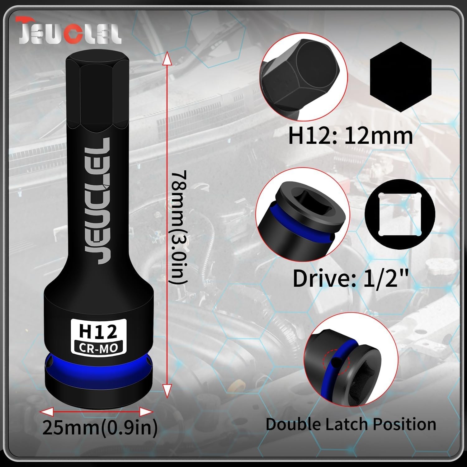2Pcs 12mm Hex Impact Bit Socket, H12 1/2-Inch Impact Drive Allen Socket, Cr-M…