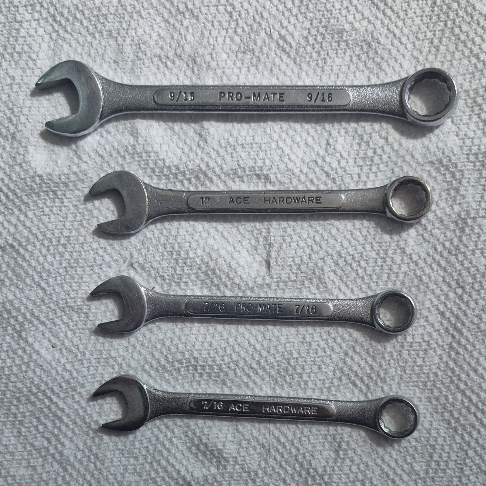 Mixed Wrench Lot of 4 Ace Hardware Pro-Mate 9/16 7/16 12mm Mechanics Tools