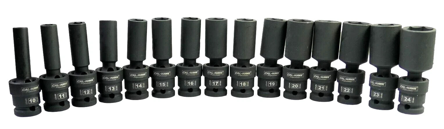 15pc 1/2″ DR. Universal Swivel Deep Impact Socket Set (METRIC) PRO Radius 10-24m